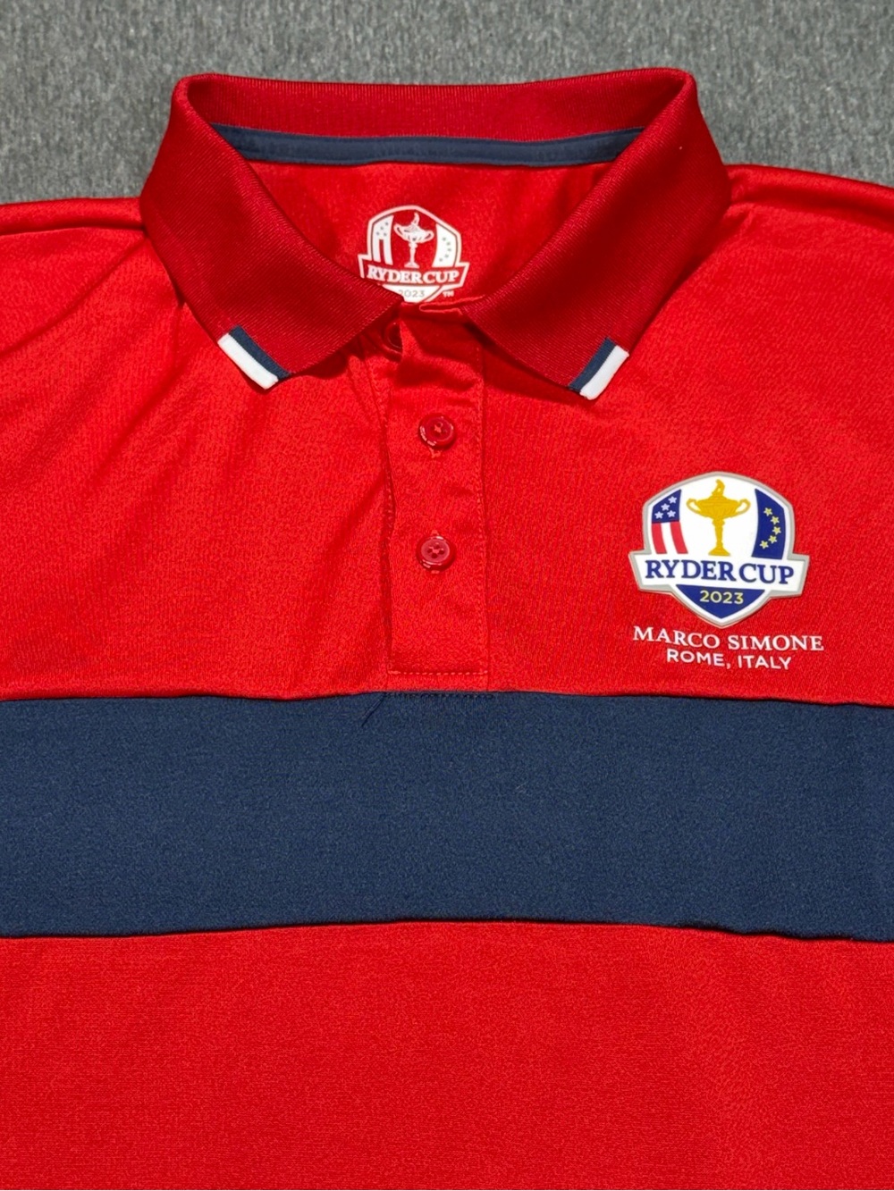 Ryder Cup 2023 Rome Italy Men’s Medium Polo Shirt in Red and Blue Marco Simone